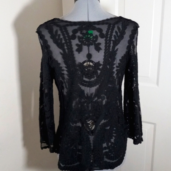 Ultra Flirt Sz M Black Lace Blouse,curved bottom, Longsleeves - Picture 3 of 5